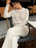 Lightweight Airy Leaf Hollow Out Crew Neck Loose Long Sleeve Knit Top_ecoleips.com
