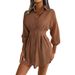 Ins Style Real Shot Spring Summer Casual Lantern Sleeve Waist-Cinching Asymmetric Shirt Dress_ecoleips.com