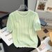 Fresh Hollow Quality Round Neck Short Sleeve T Shirt Small Shirt Versatile Slim Ice Silk Knitted Sweater Top_ecoleips.com