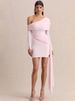 Mozision Diagonal Collar Backless Sexy Mini Dress Women Elegant Long Sleeve Draped Ruched Bodycon Club Party Dresses Female_ecoleips.com