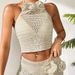 Women's Clothing Beach Vacation Hollow Three Dimensional Hook Flower Sexy Halter Neck Strap Beach Swimsuit Bikini Set_ecoleips.com