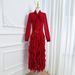 Elegant French Style Long Sleeve Dress Bow Tie Fitted Waist Ruffled Hem Autumn Slimming Silhouette Women's Fashion Dress_ecoleips.com