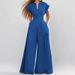 Women's Clothing Loose Fashion Elegant Short Sleeved V Neck Solid Color Wide Leg Jumpsuit_ecoleips.com