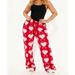 Women Heart Print Plush Pajama Pants Fuzzy Wide Leg Drawstring Loungewear Bottoms Y2k Flannel Valentines Pj Trousers_ecoleips.com