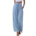 Suitable For All Seasons 2025 Plus Size Women's Linen Loose Casual Pocket Drawstring Wide-leg Pants Women_ecoleips.com