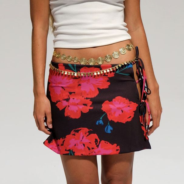 Verve S32261 New Women's Sexy Tie Mini Strap Printed Skirt_ecoleips.com