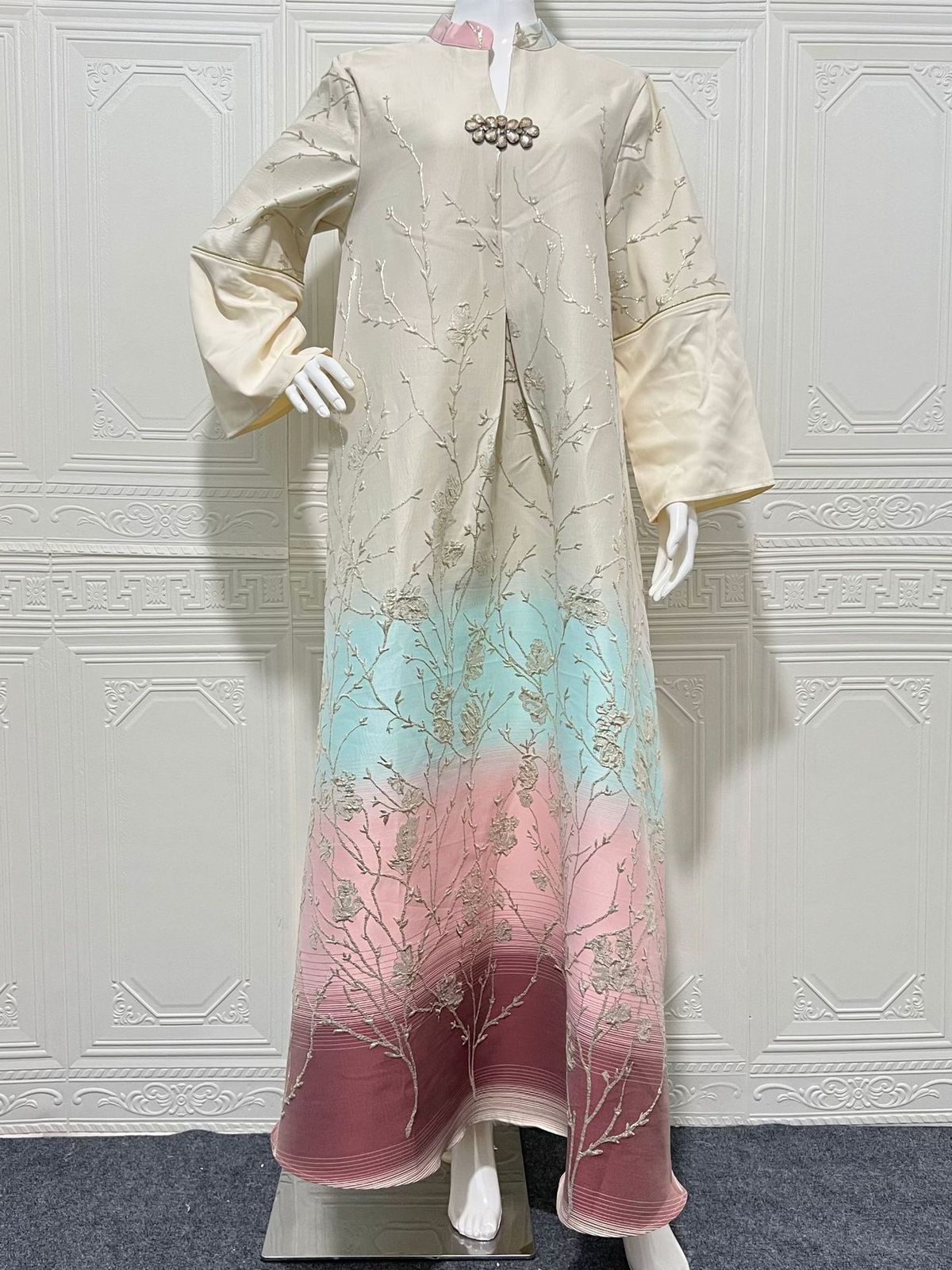 Luxury Embroidered Abaya Dress – Elegant Gradient Dubai Muslim Gown With Jacquard Fabric, Modest Long Sleeve Prayer Dress_ecoleips.com