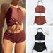 2024 European And American New Style Solid Color Two-Piece Swimsuit For Women, Sexy Off-Shoulder Neck Strap Bikini,_ecoleips.com