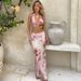 D9708 Women's Fashion Sexy Halter Neck Sleeveless Crop Printed Camisole Top Bodycon Skirt Set_ecoleips.com