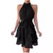 Women's Tie Halter Neck Sleeveless Layered Ruffled Maxi Dress – Casual Boho Summer Gown 2026_ecoleips.com
