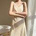 Acetate Satin Summer New Strap For Women V-neck Blazer Inner High-end Elegant Slimming Silk Long Dress_ecoleips.com