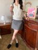 K New School Style Polo Collar Short Sleeved Knitted Sweater With Contrasting Colors_ecoleips.com
