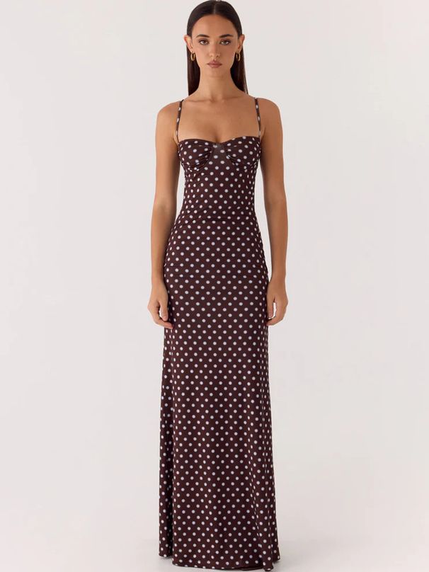 Mozision Polka Dot Backless Sexy Maxi Dress Women Elegant Fashion Spaghetti Strap Sleeveless Bodycon Club Party Long Dress_ecoleips.com