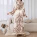 A Court-Style Stand-Up Collar, Lantern Sleeve Coat With Wavy Edges And A Long Retro Printed Dress_ecoleips.com