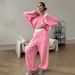 Voya Women's Two Piece Tracksuit Set – Pink Cropped Zip-Up Hoodie & Wide Leg Joggers, Casual Loungewear, EU Daily Active Wear_ecoleips.com