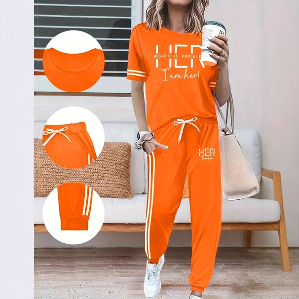 Women's Clothing Spring Summer Two Piece Set Round Neck Short Sleeve High Waisted Side Pocket Pants_ecoleips.com