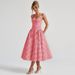 Women's Plaid Print French Style Dress Fashion Waist Cinching Backless Suspender Dress Sexy Princess Gown_ecoleips.com