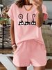 Women’s 2 Piece Outfit Set – Oversized Graphic T-Shirt And Biker Shorts Matching Set, Casual Summer Lounge Tracksuit For Daily Wear-298_ecoleips.com