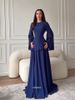 Elegant Waist-Cinching Long Sleeve Evening Dress Slimming Flared Muslim Dress For Special Occasions Polyester_ecoleips.com