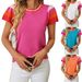 Sweet Color-Block Knit Top | Soft Breathable Short Sleeve Summer Sweater For Women, Casual Comfort_ecoleips.com