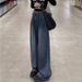 Cement Gray American-style Straight-leg Jeans For Women, 2026 Vintage High-waisted Slimming Drapey Wide-leg Pants, Loose_ecoleips.com