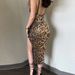 Women's Clothing Beaded Splicing Suspenders Powdered Slit Dress_ecoleips.com