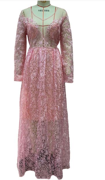 Women's Clothing Fashion Sexy Hollow One Shoulder Embroidered Wedding Dress Full Swing Dress_ecoleips.com