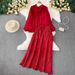 Women's Clothing Bow Round Neck Lantern Sleeve Shirt Top Suit High Waist Slim Lace Patchwork Skirt_ecoleips.com