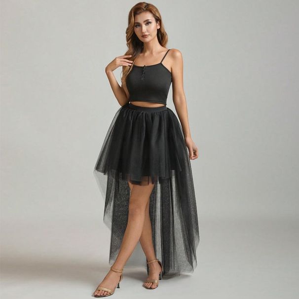 Women's Clothing Sexy Fashion Swallowtail Mesh Skirt Short Front Long Back Irregular Fluffy Skirt_ecoleips.com