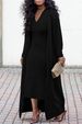 Women's Ribbed Duster Coat And V-Neck Dress Set Stretchy Lounge To Office 2 Piece Outfit S-3XL Black Brown Beige_ecoleips.com