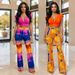Women's Clothing High Waisted Solid Color Fashion Women's Two Piece Set Paired With Printed Pants Top For Formal & Casual For Women_ecoleips.com