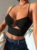 Women Glitter Spaghetti Strap Crop Top Metal O Ring Cutout Hollow Out Ruched Bust Slim Fit Sleeveless Cami Tank Going Out Club Vest_ecoleips.com