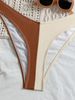 Women 2 Tone Color Block Bikini Set Thin Spaghetti Strap Knotted Front Triangle Top High Cut Cheeky Bikini Bottom Summer Beach Bathing Swimwear_ecoleips.com