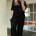 Women's Spring/Summer Two Piece Set Crew Neck Long Sleeve Top High Waisted Wide Leg Straight Leg Pants_ecoleips.com