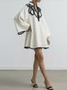 Freeacy Hollowed V-neck Mini Dress For Women Flared Sleeves A-line Pleated Dress 2026 Stylish Contrast Trims Elegant Party Dress_ecoleips.com