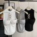 French-style Elegant Hollow-out Chain Halter Neck Camisole For Women With Chest Pads, Slim-fit, Off-shoulder, Sleeveless_ecoleips.com
