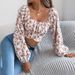 2026 Spring/Summer European And American Floral Lantern Sleeve Tie-Waist Chiffon Crop Top - Independent Cross-Border_ecoleips.com