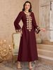 Muslim Dress Women "Luxury Gold-Embroidered Kaftan Dress – Elegant Middle Eastern Jalabiya With Belt (Burgundy/Brown, S-4XL)"_ecoleips.com