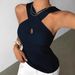 Women's Sexy Cross Neck Ribbed Vest Sleeveless Top European And American Style Summer Design Export Fashion_ecoleips.com
