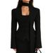 2025 New Fashion Solid Color V-Neck Scarf Decorated Long Sleeve Casual Blazer Jacket Top_ecoleips.com