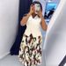 Women's Clothing Summer New Fashion V Neck Button Vest Top Printed Pleated Long Skirt Suit_ecoleips.com