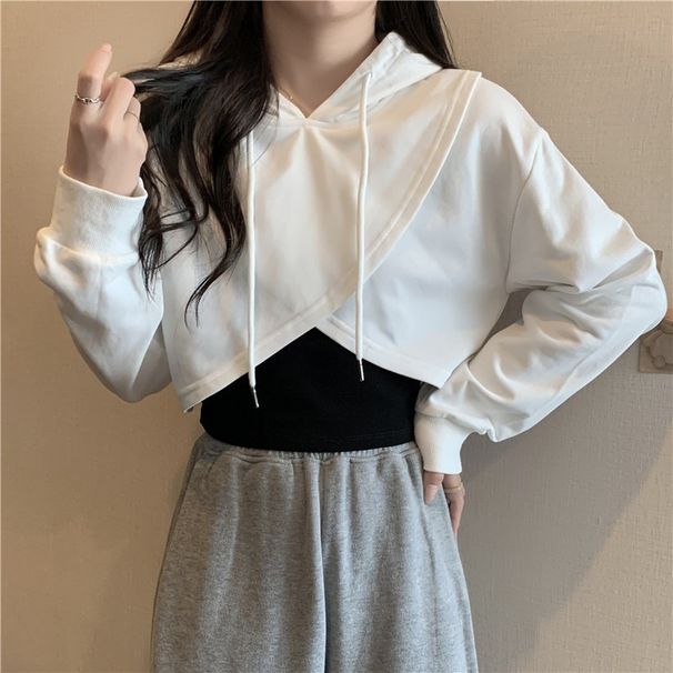 European And American Style Short Sweatshirt Vest Two-Piece Set For Women Korean Version Loose Slimming Thin Small_ecoleips.com
