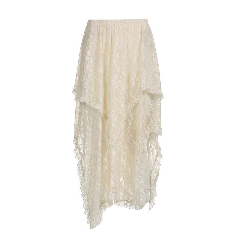Women's Clothing Lace Skirt Design Irregular Hem Long Skirt Holiday Style Ins Skirt_ecoleips.com