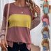 Women's Clothing Women's Casual Striped Color Block T-Shirt Round Neck Pullover Long Sleeve Style Spring Autumn Fashion For Formal & Casual For Women_ecoleips.com