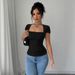 Summer Slim Fit Square Neck T-Shirt for Women European American Style Fashionable Casual Knitted Top Polyester Cotton_ecoleips.com
