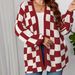 Women's Oversized Checkered Cardigan – Long Sleeve Open Front Sweater In Classic Black & Brown Plaid_ecoleips.com