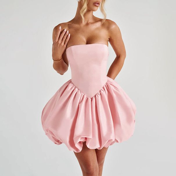 Women's Sexy Strapless Bow Tie Lantern Dress With High Slit For Evening Parties Formal Wear Women's Clothing_ecoleips.com