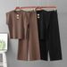 Women's Knitted Two Piece Set round Neck Sleeveless Top with Copper Buttons Spring Summer Loose Fitting Elegant Casual Sporty Wide Leg Pants_ecoleips.com