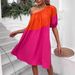 Women's Summer Resort Style Color Block One Shoulder Dress Single Sleeve Loose a Line Midi Skirt_ecoleips.com