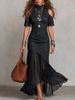 Elegant Off-Shoulder Slimming Dress Spring/Summer Style French Mesh Hem Short Sleeve Cross Border Independent Website from Amazon_ecoleips.com